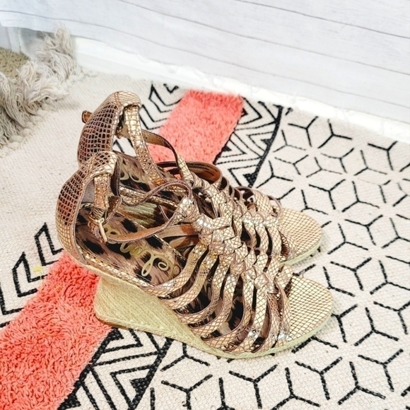 Sam Edelman Annabel Gold Wedge Espadrilles, sz 8 - Picture 5 of 13